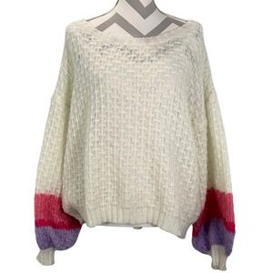 Frnch Paris Ivory Open Knit Oversized Sweater Colorblock Balloon Sleeves Large